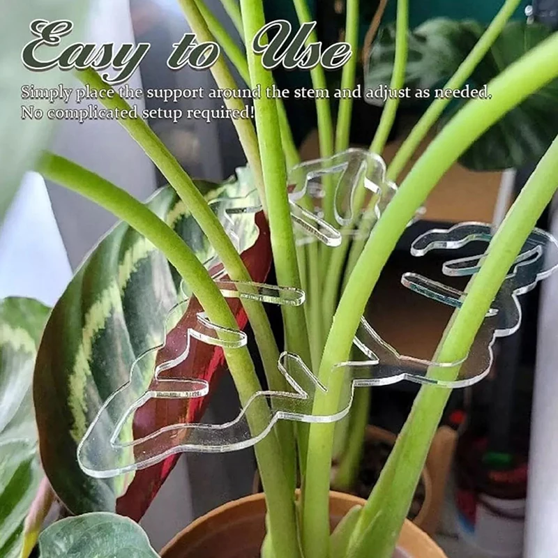 Y estacas de suporte para plantas, suporte transparente em forma de monstera, reutilizável, resistente, clipe de retenção de folhas de flores, para plano em vaso