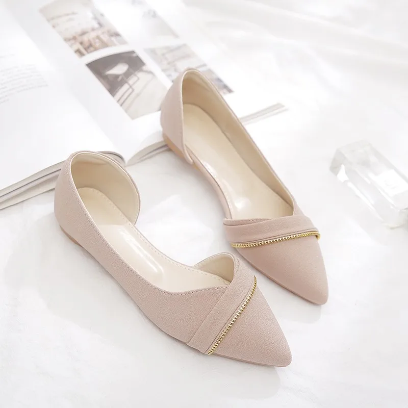 Women Flats Side Empty Solid Color Large Size 43 44 45 46 Shoes for Women Pointed Toe Basic All Match Summer Casual Shoes 32 33