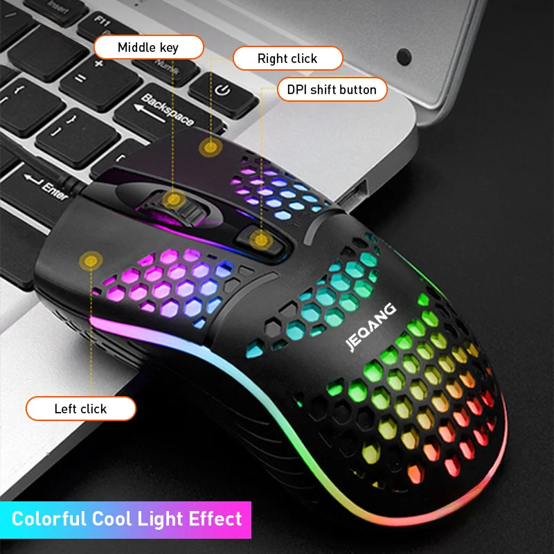 USB 2.4G Wireless Mouse Rechargeable Gaming Mouse RGB Light Honeycomb Gaming Mouse Desktop PC Computers Notebook Laptop Mice ﻿