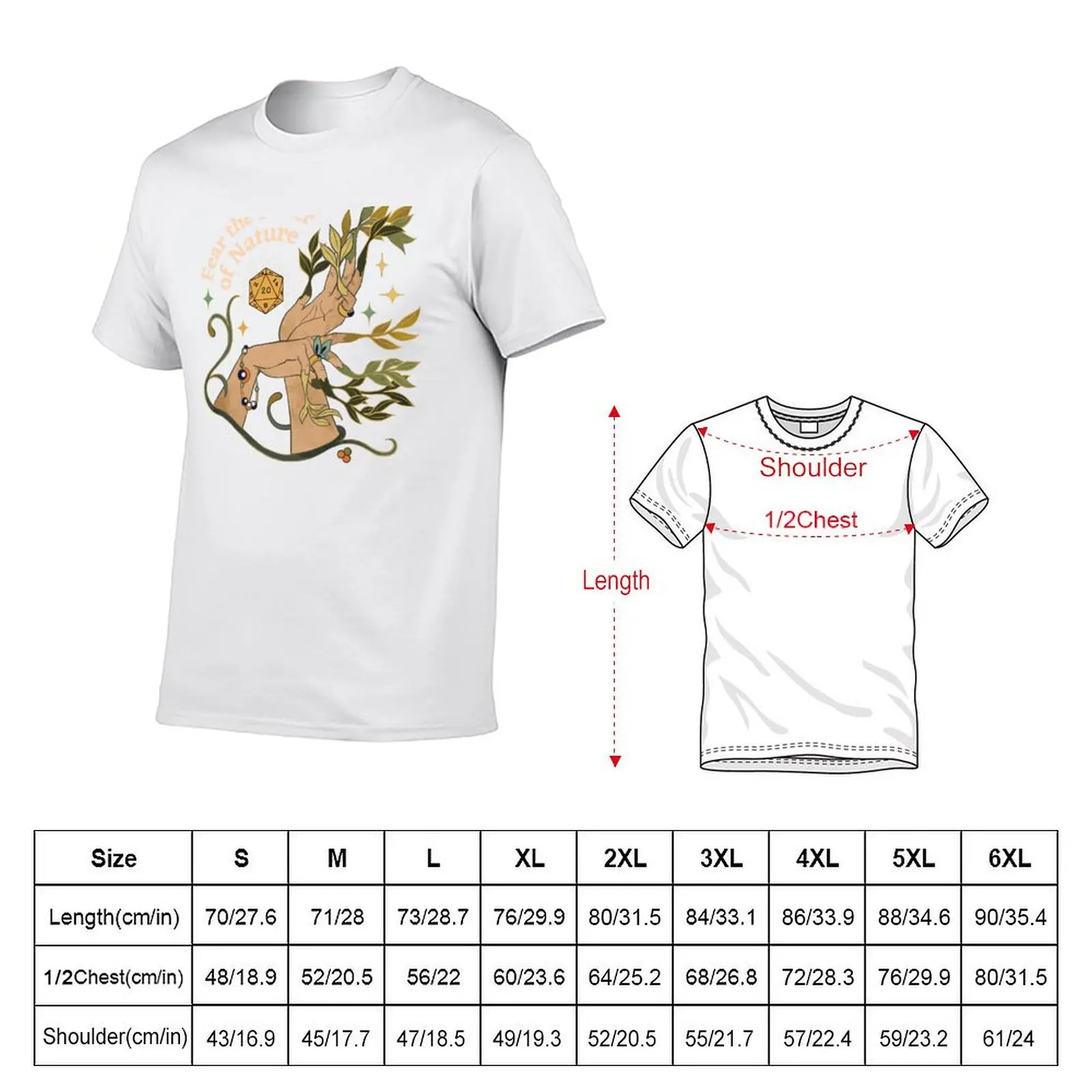 NATURE DRUID, Dnd Dice, Botanical Hands and stars: Fear the Power of Nature T-Shirt Basic Regular Fit Casual T-Shirt
