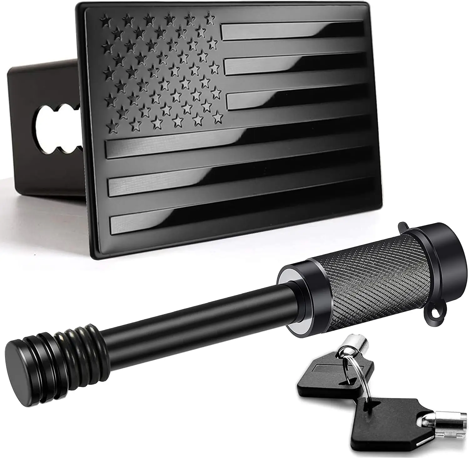 Metal Trailer Hitch Cover for 2 Inch Receivers（with 5/8-Inch Pin Diameter Trailer Hitch Lock ） (Black)