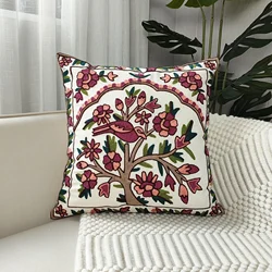 1pc, Colorful Tree Flower And Bird Embroidered Throw Pillowcase, Throw Pillow Cover, For Living Room Bedroom Sofa