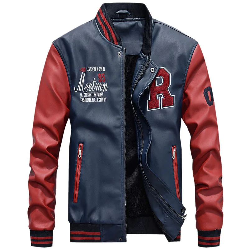 2024 New Multi Color Patchwork Embroidered Leather Jacket with Letter Logo Thickened Plush Baseball Jacket for Men