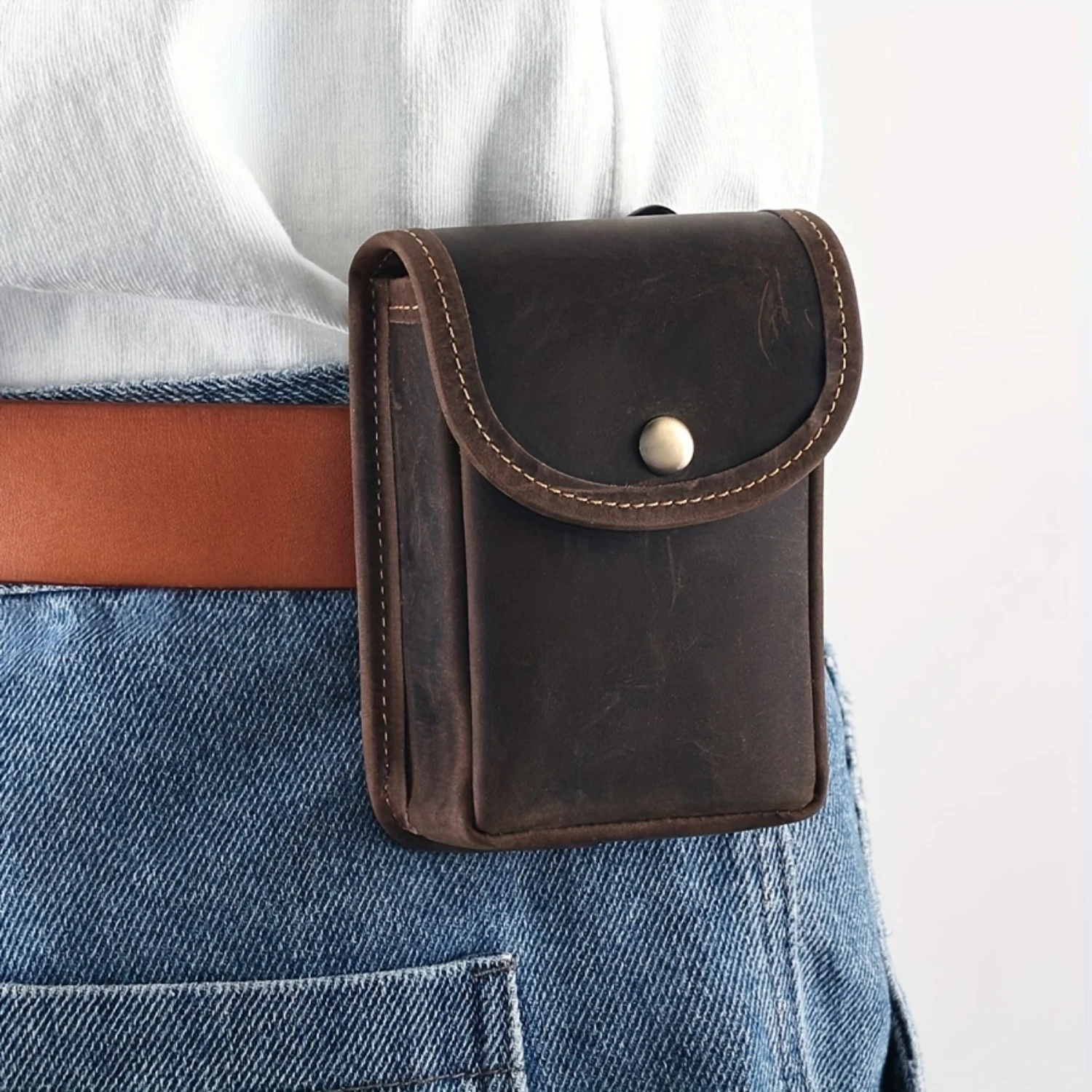 Cowhide Coin Purse Sports Waist Pack for Men - Genuine Leather Money Holder and Belt Bag