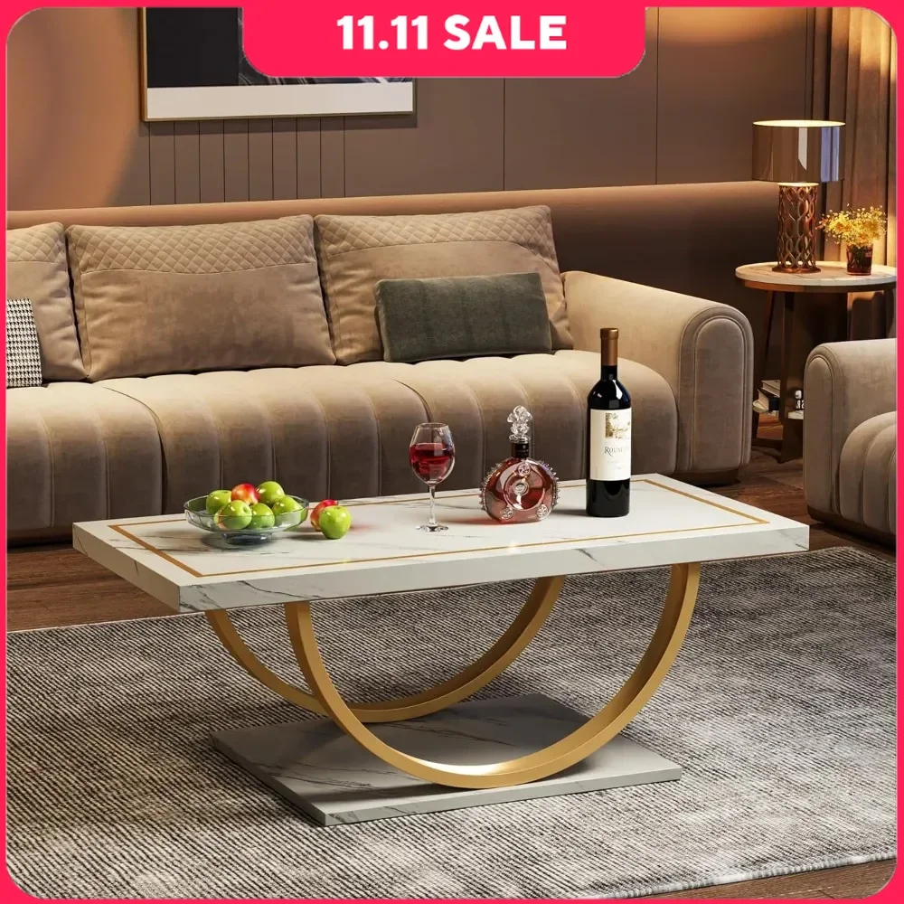 

Modern Coffee Table, Rectangular Coffee Table in The Living Room, Artificial Wood Coffee Table, Heavy-duty Metal Frame