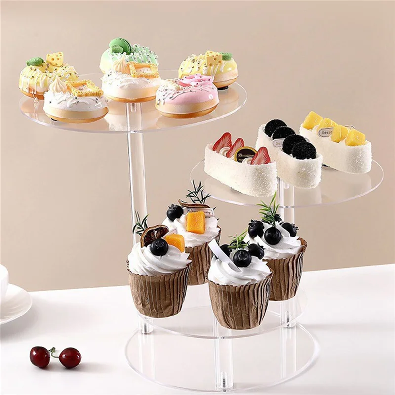 

WORTHOWN-2X Round Acrylic Products Display Riser Stands, 3 Tiers Cupcake Stand Mini Display Rack For Cake