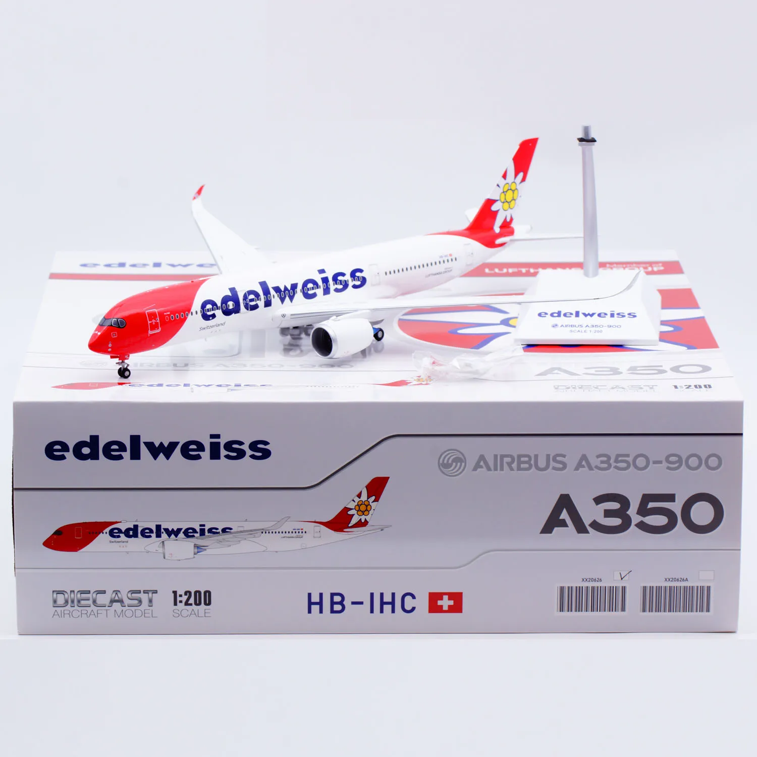 

XX20626 Alloy Collectible Plane JC Wings 1:200 Edelweiss Air Airbus A350-900 Diecast Aircraft Jet Model HB-IHC With Stand