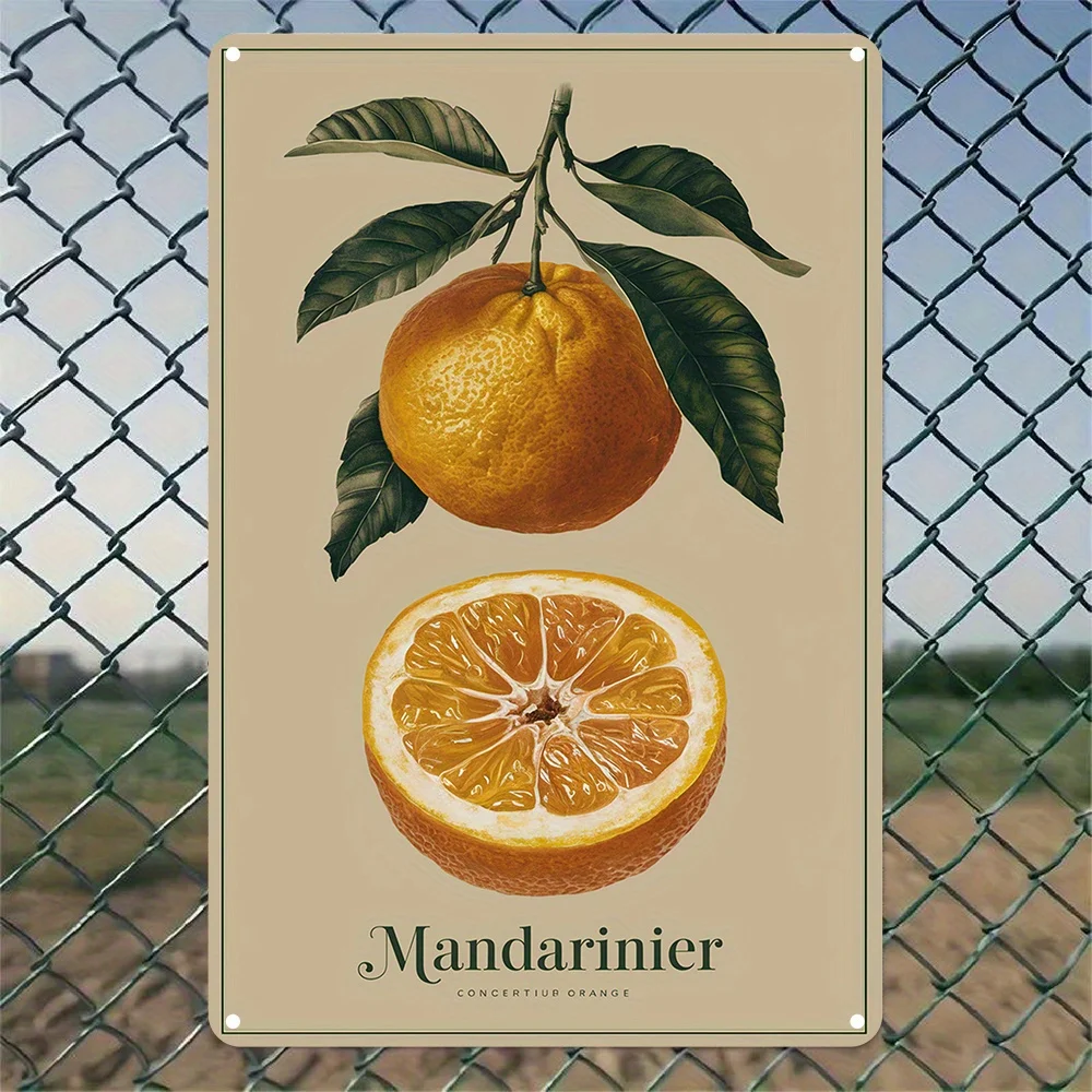 Retro Citrus Fruit Art Iron Wall Sign - Vintage Metal Decor with Pre-Drilled Holes, Durable Design for Home, Kitchen, Office,