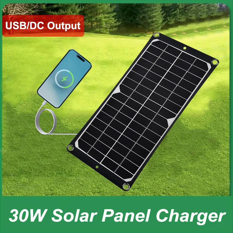 30W 18V Solar Panel USB/DC Output Solar Cell Power Charging For Cars RVs Boats Outdoor Camping Mobile Phone USB-charged Device