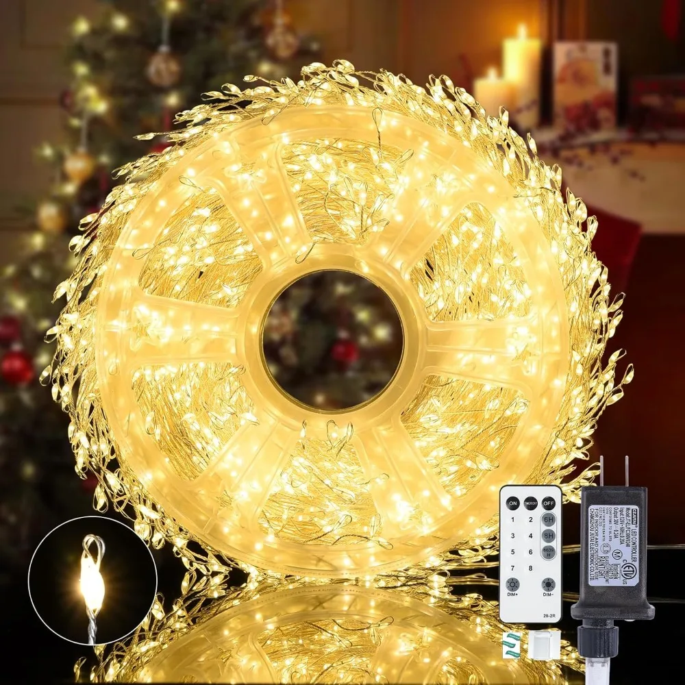 

Fairy Lights Plug in, 2000 Led Twinkle String Light with Remote 130Ft Waterproof 8 Modes Warm Cluster Lights with Timer