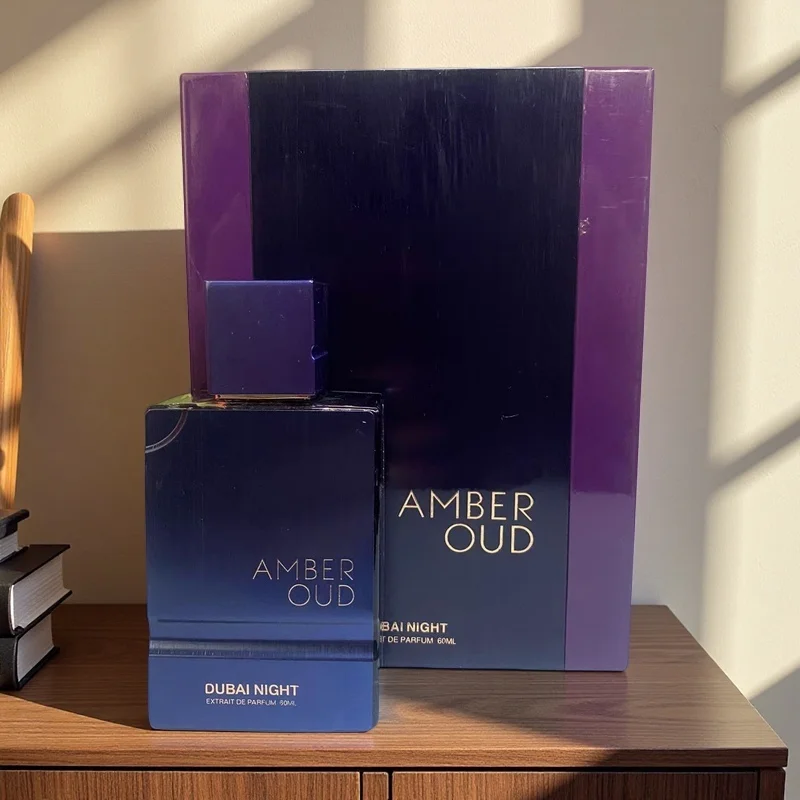

Amber Oud Dubai Night Extrait de Parfum: Deep Purple-Blue Bottle, Rich Woody Scent for Men