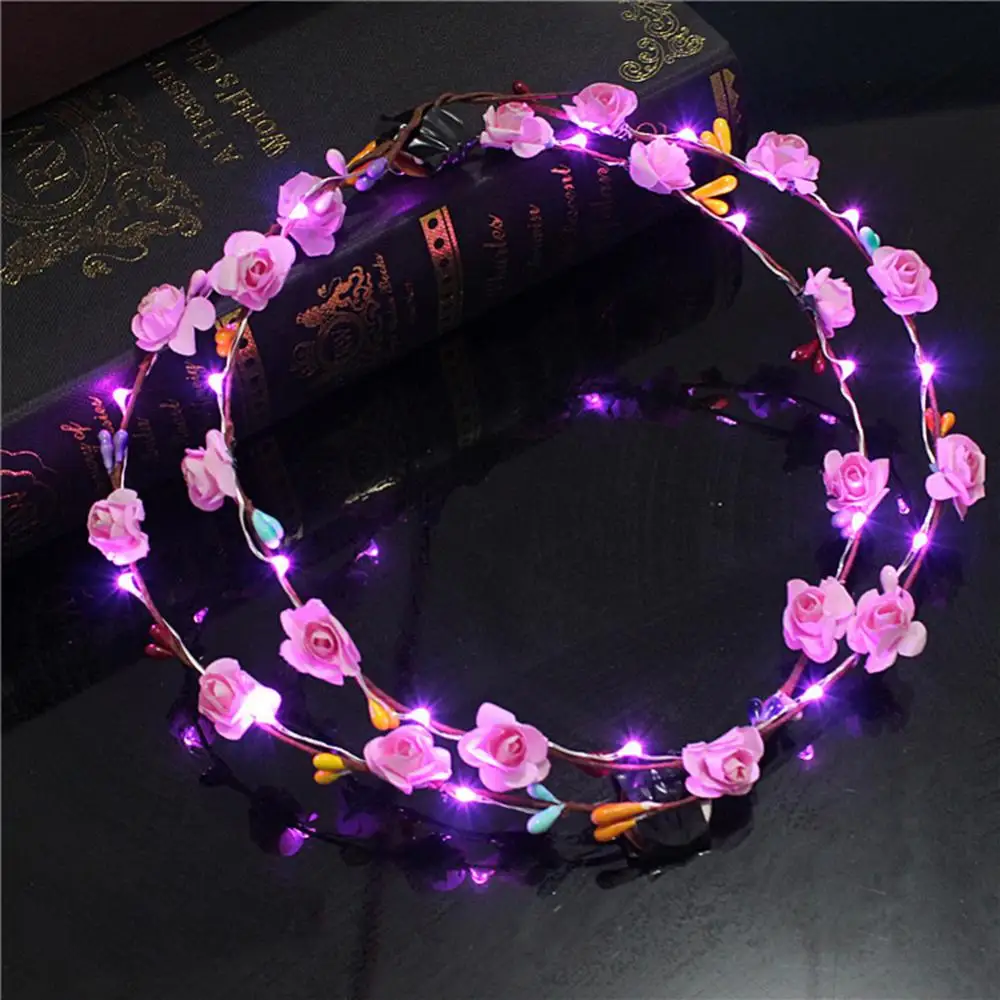 Fairy LED Flower Wreath Luminous Glow Handband Garland Crown Flower Headband Glowing Wreath For Wedding Party Christmas Garlands