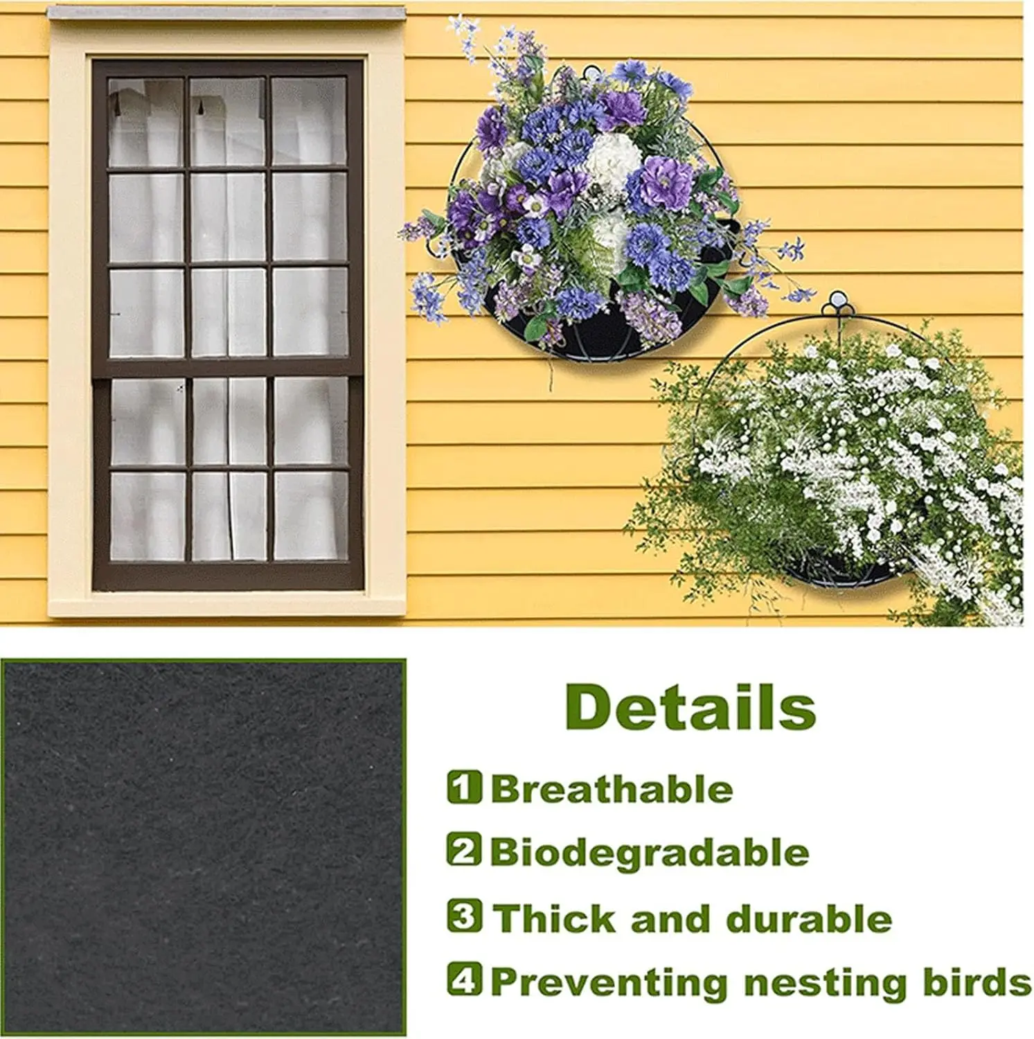 upgrade your hanging basketthickened felt half round planter liner, reusable flower pot insert for diy wall flower basket