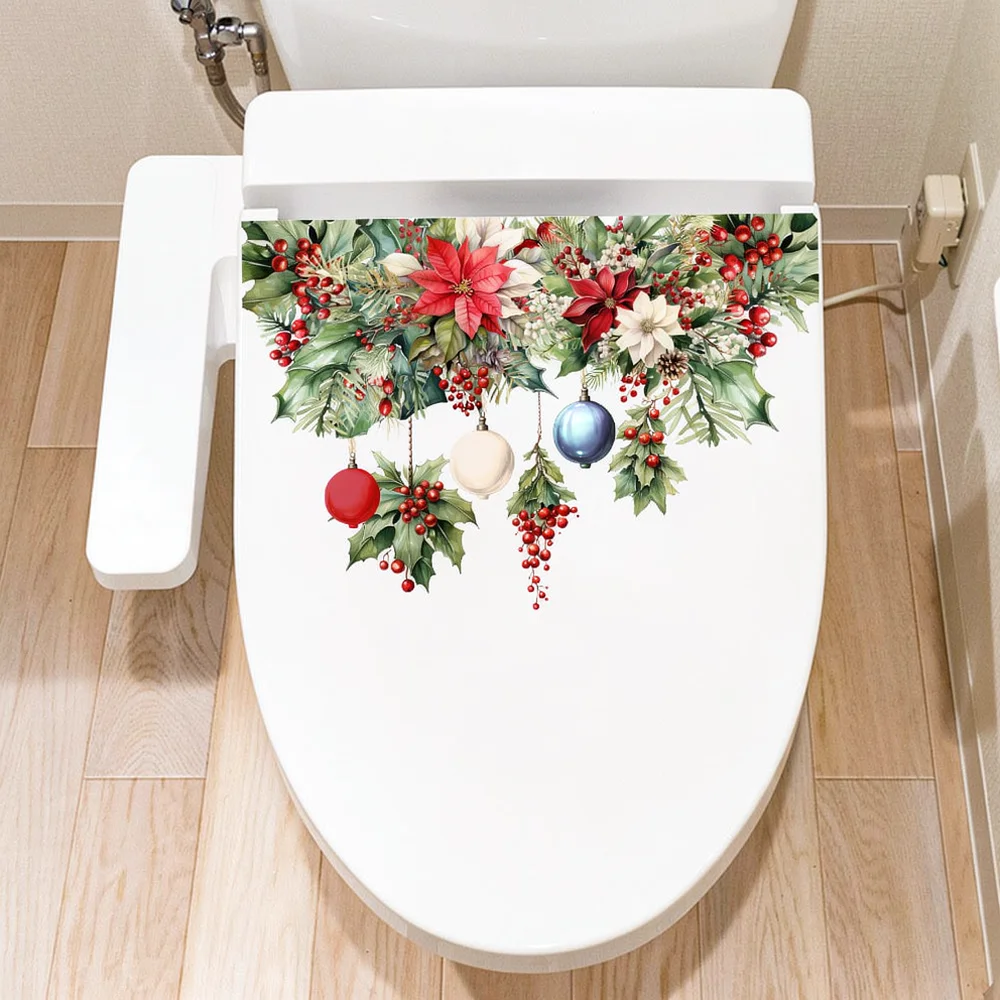 Waterproof PVC Wall Sticker Christmas Bauble Flower Pattern Mural For Modern Home Living Room Bedroom Wall Decor