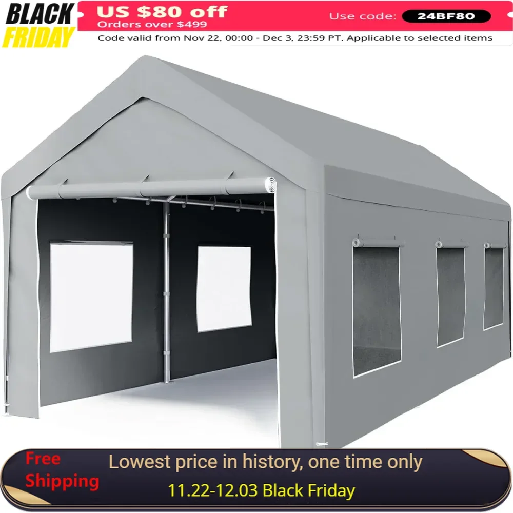 

Carport with roller shutter ventilation windows, snow proof carport Heavy duty carports RV carports Portable garage shelter