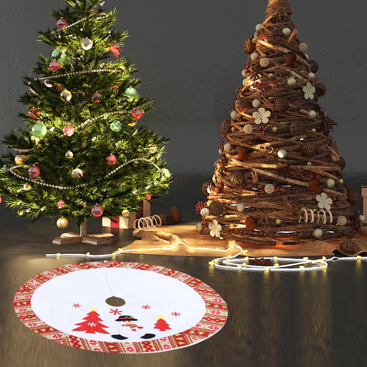 

Christmas Tree Skirt Round Classic Snowman Pattern White 90cm Party Decoration Xmas Tree Skirt Carpet Festive Atmosphere