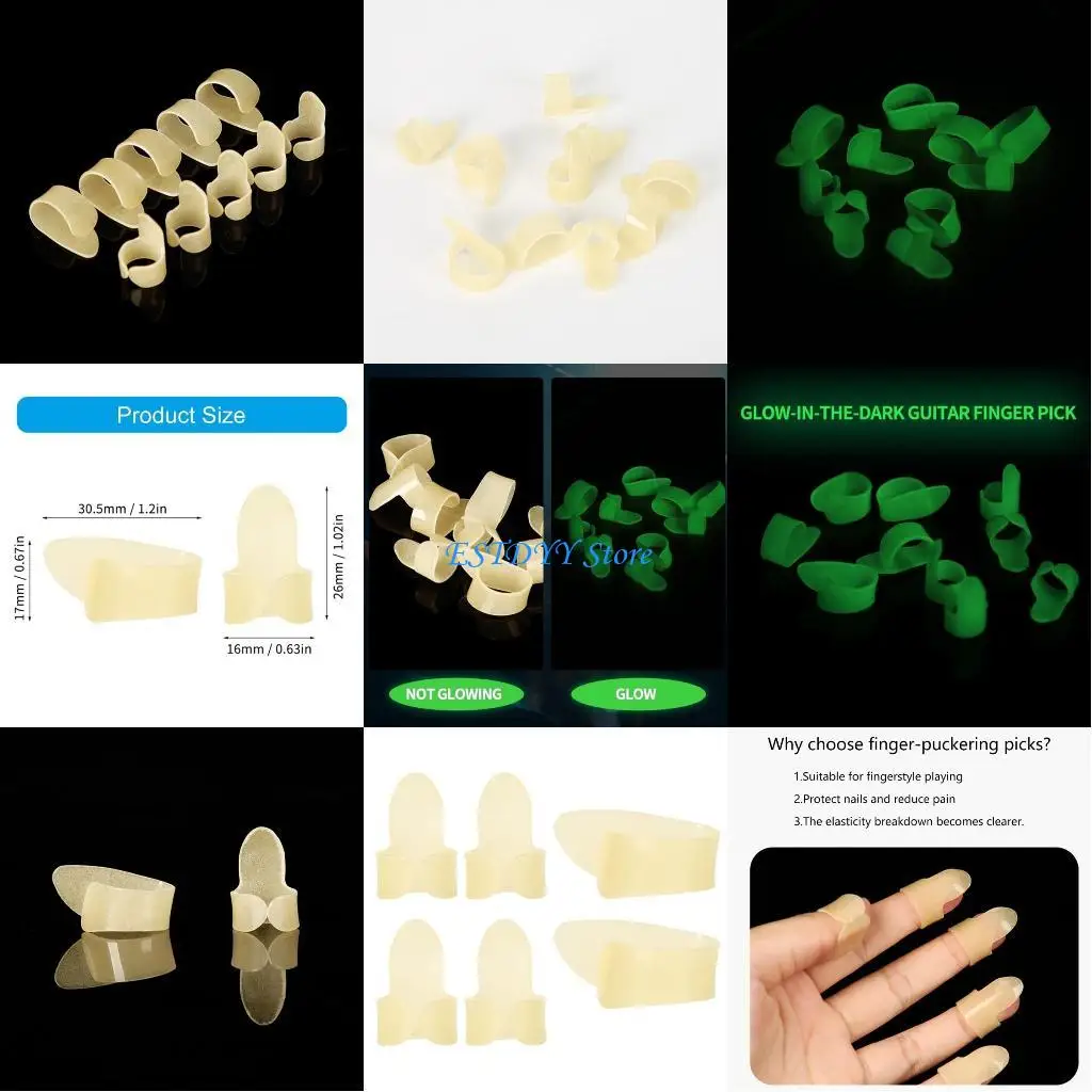 

G6DE 6Pcs Glowing Guitar Thumb and Finger Picks with Ergonomic for Easy Grip