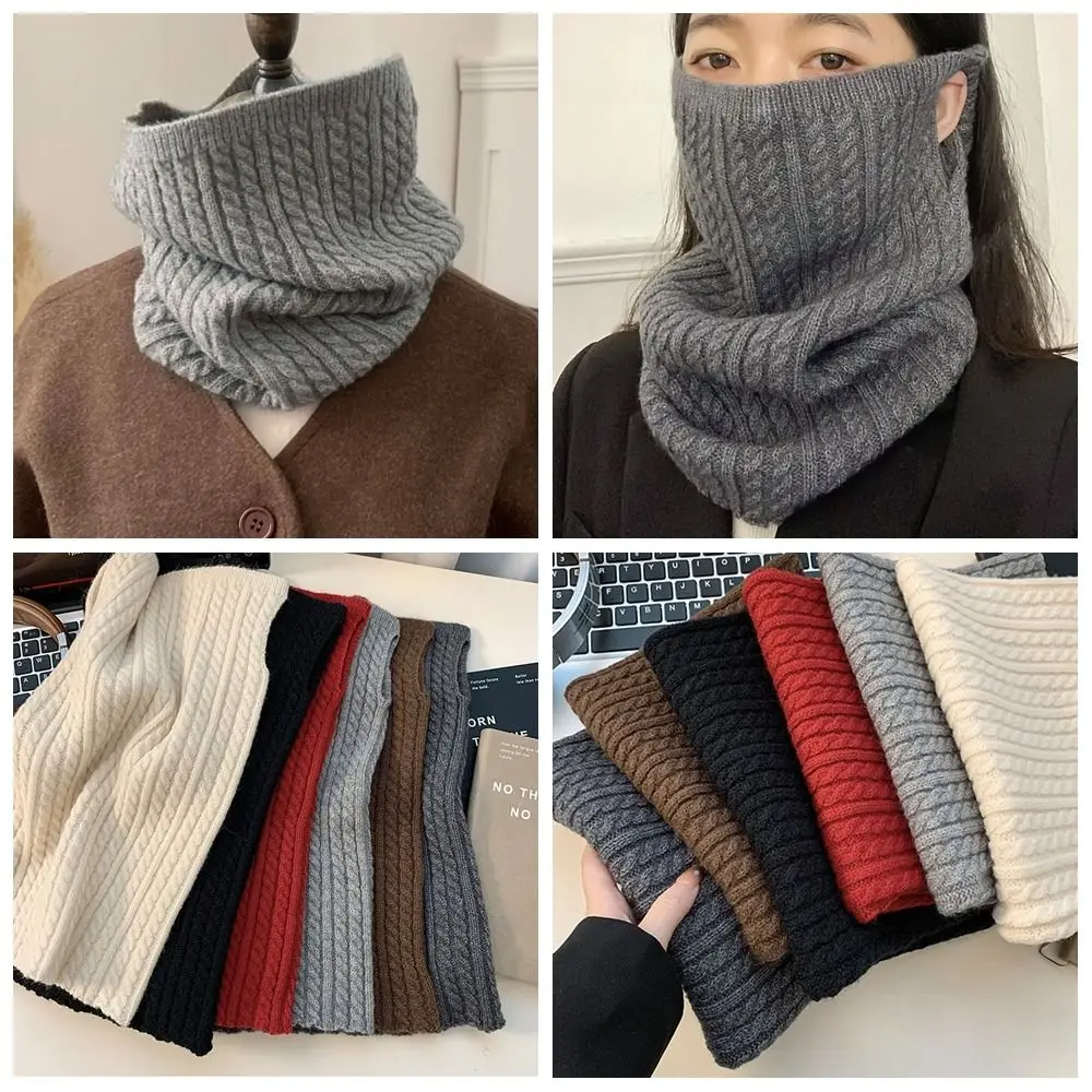 

Retro Solid Color Turtleneck Fake Collar Korean Style Windproof Knitted Scarf Neck Warm Shawl Pullover Wool Bib Student