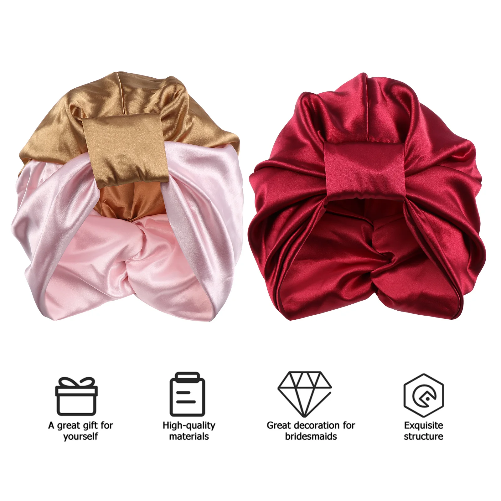 

2 pcs Satin Hair Caps Sleeping Bonnet For Women Wide Elastic Night Hat Hair Care Wrap Stain Resistant Fade Proof Home Use