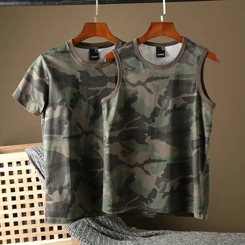 

Men's Casual T-Shirts Camouflage Vest Cotton Round Neck Men Summer Tees
