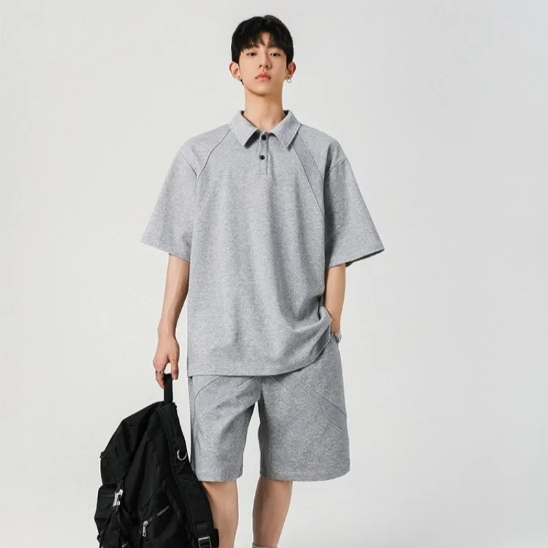 Men Trendy Brand Cool Stylish Summer Cotton Casual Sports Suit Loose Fit Short Sleeve Shorts Full Set High End Feel
