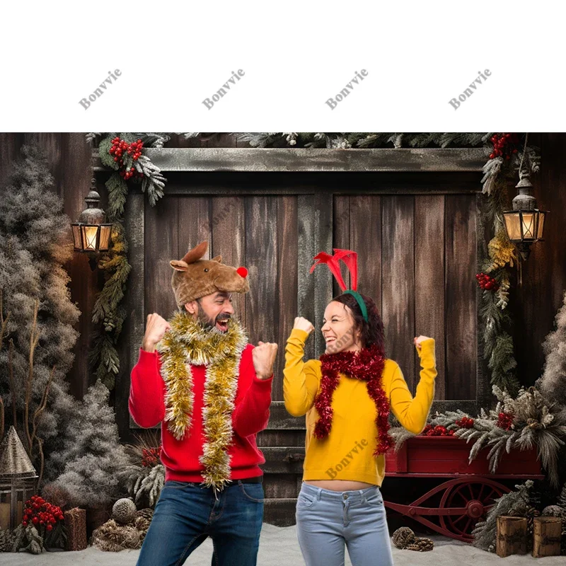 Bonvvie Christmas Photography Background Santa Claus Xams Tree Fireplace Family Party Banner Portrait Photocall Studio Props