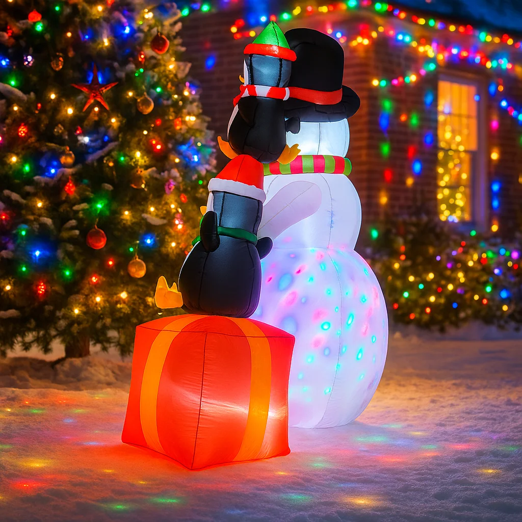 2.4M/7.8FT Christmas Decorations Inflatable Toy Snowman Penguin Stacking Home Yard Ornaments LED Light Christmas Party Decor Toy