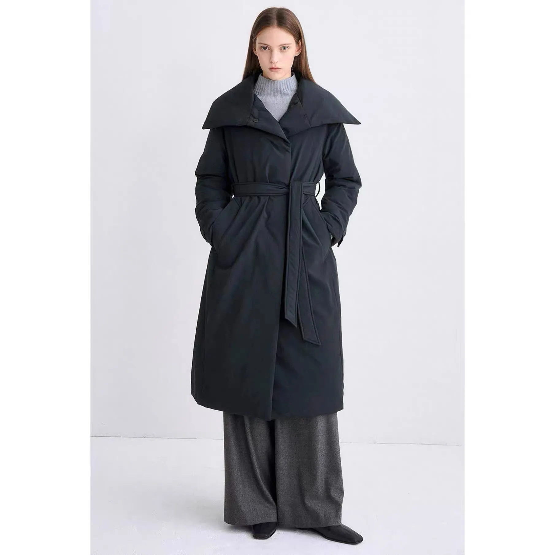 

Tim25 Winter Simple Pillow Pa Stand Collar Versatile Slimming Thi Warm Long Goose down Coat Commute Sle Zipper Closure