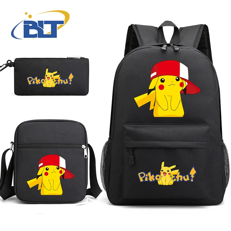 MINISO Pikachu Printed Student Schoolbag Set Children's Backpack Shoulder Bag Pencil Case Three-piece Set