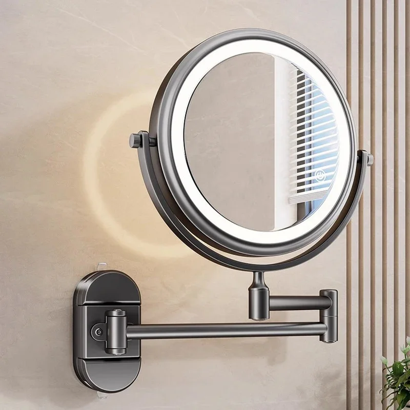 6/8 inch Wall Mounted Makeup Mirror Extending Folding Double Sided Rotating Bathroom Makeup Mirror 3x Magnification with Light