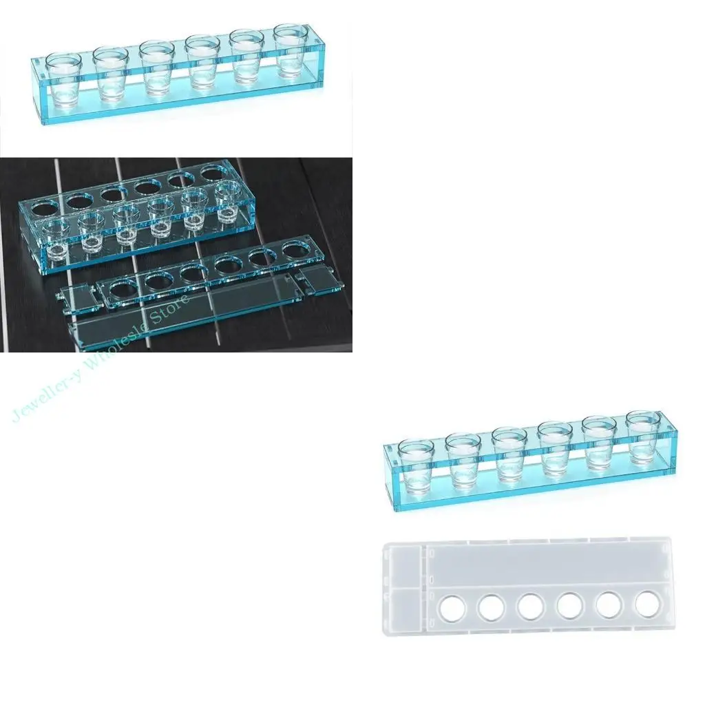 

R7UF Rectangle Bracket Mold Epoxy Resin Silicone Cup Storage Container Mould for Casting DIY 6-Cavity Silicone Rack