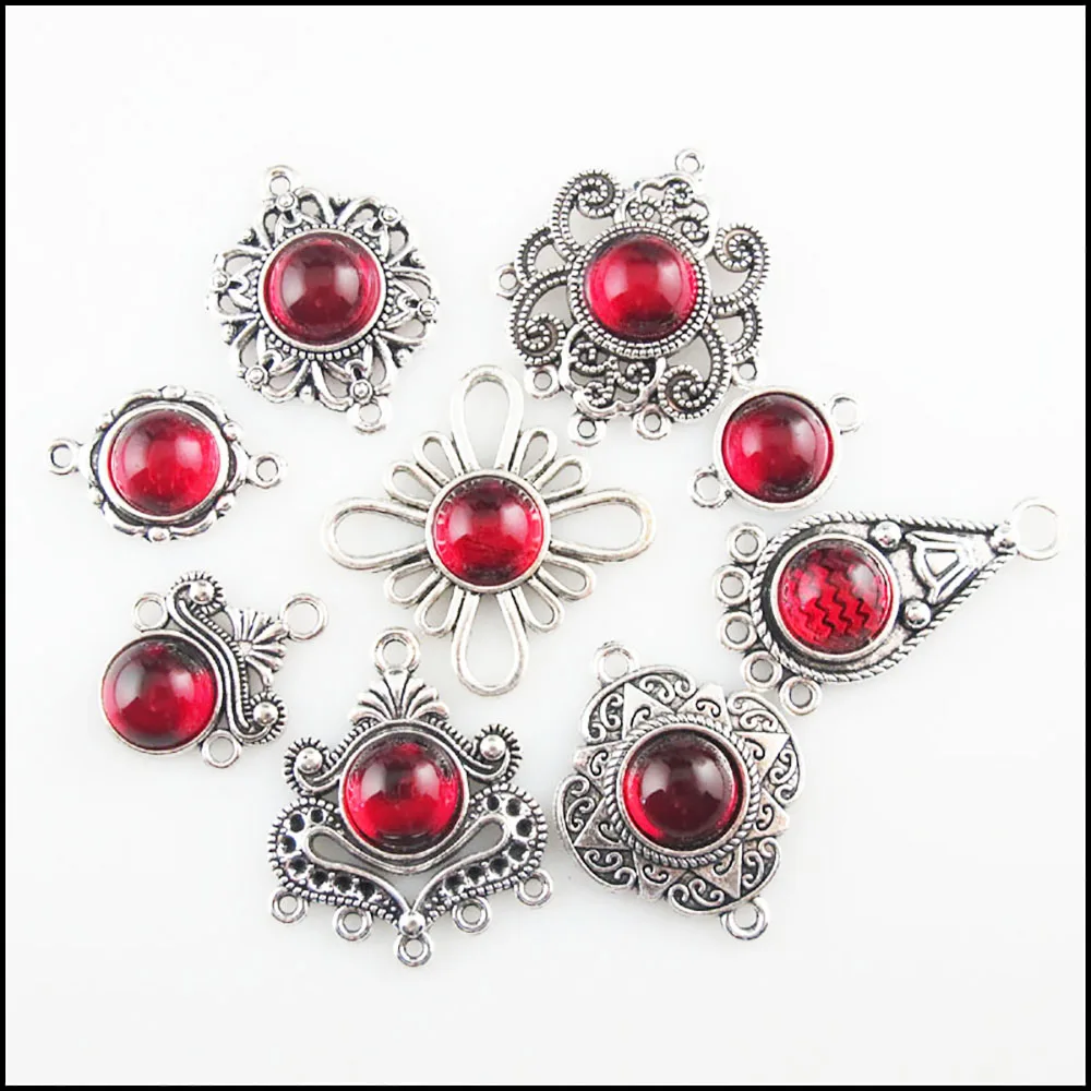 Moda nowy kwiat koniczyny krzyż korona łezka Charms złącza 10mm czerwona glazura tybetański posrebrzane wisiorki Retro — zdjęcie 3