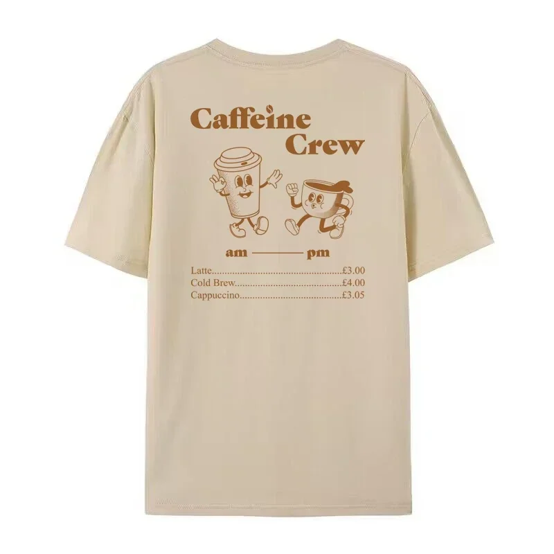 Caffeine Crew Retro Cartoon Graphic Tees Plus Size Women Cute Funny Coffee T-Shirt Vintage Groovy Streetwear Coffee Addict Top