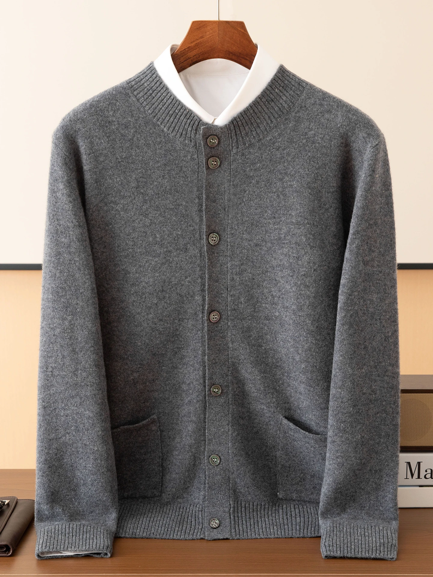 New Smart Casual 100% Merino Wool Men Sweater Thick Autumn Winter Man Knitted O-Neck Cardigan Cashmere Long Sleeve Clothing Tops