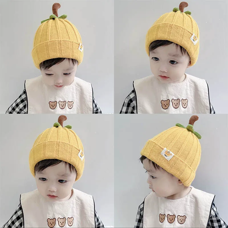 Pumpkin Style Knitted Winter Beanie Hat for 1-4 Years Kids Soft Warm Baby Toddler Caps Cute Korean Autumn Outdoor Unisex Hat