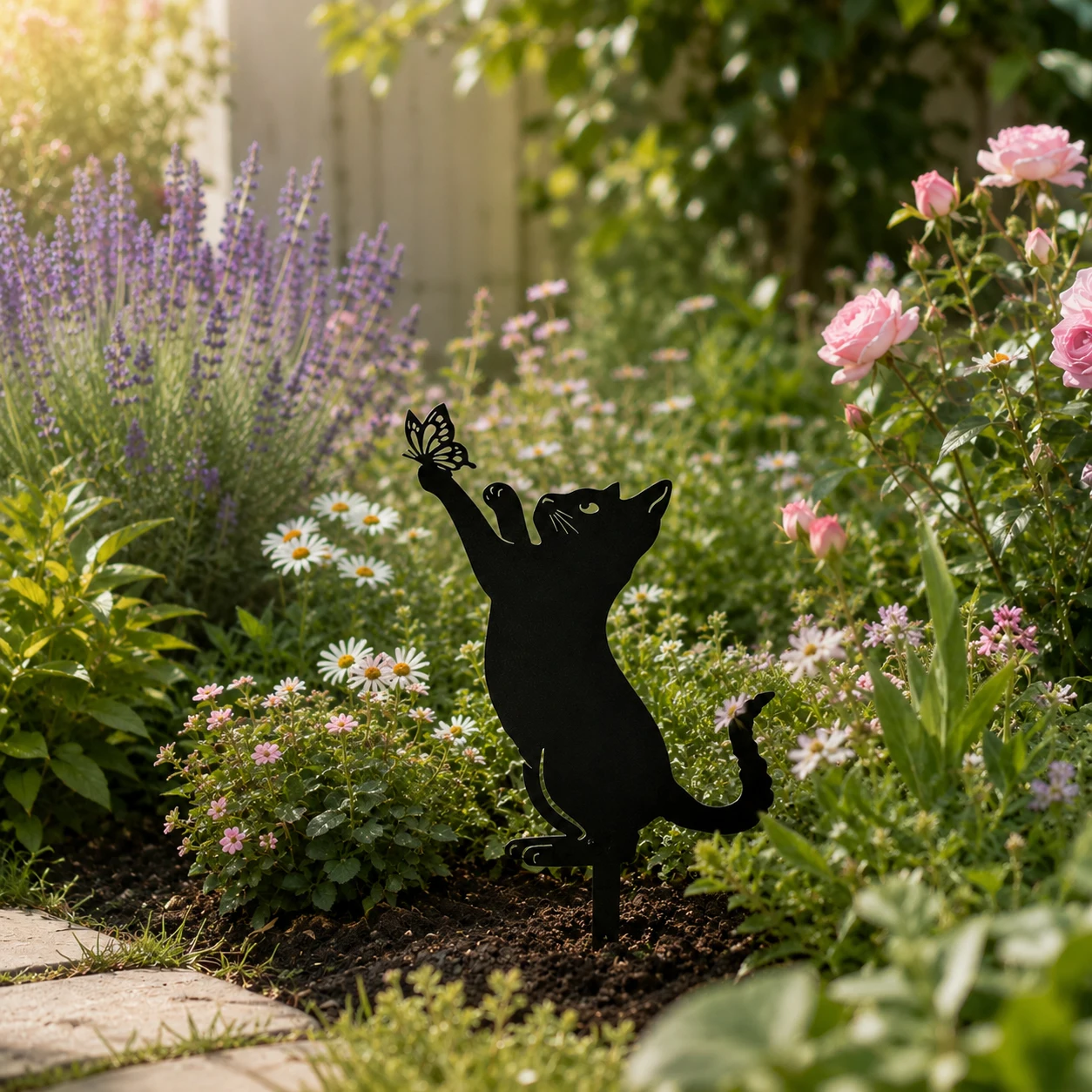 Cat Family Metal Garden Stakes, Cute Cat Silhouette Outdoor Yard Decor, Decorative Lawn Art for Garden, Patio & Flower Beds