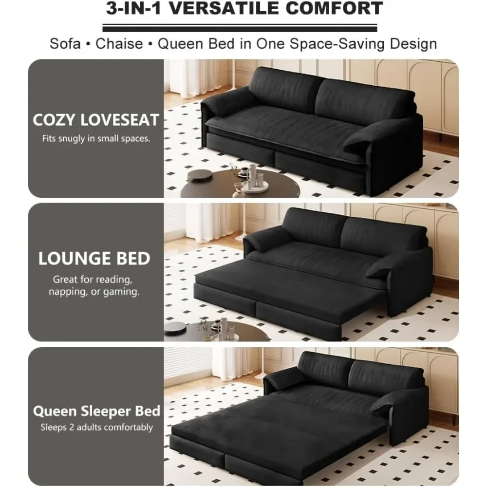 أريكة فوتون مقاس 63.8 بوصة، سرير كوين، سرير قابل للسحب، أريكة نوم قابلة للتحويل 3 في 1 مع جيب جانبي، أريكة فوتون مخملية حديثة لـ L #4