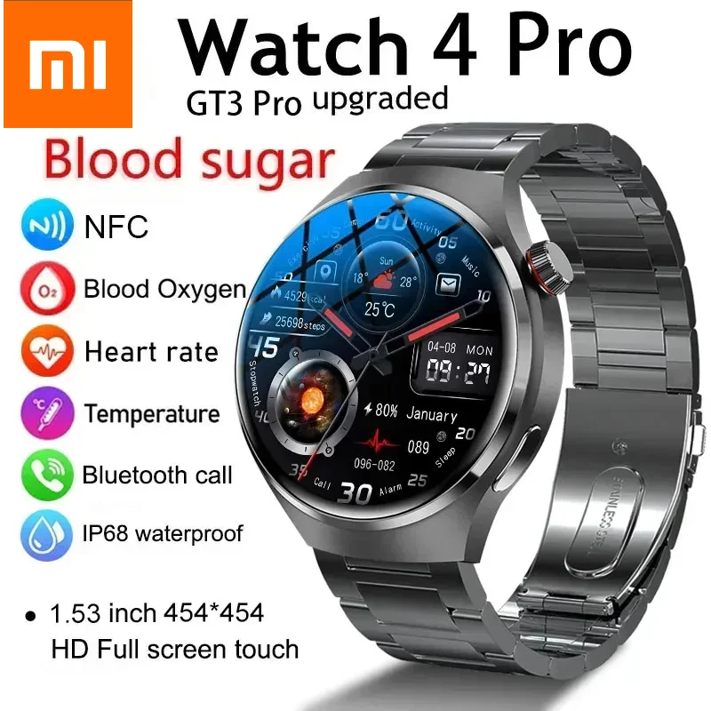 Xiaomi GPS Smart Watch For GT4 Pro 360*360 HD Screen Heart rate Bluetooth Call NFC IP68 Waterproof Blood Sugar Smartwatch women