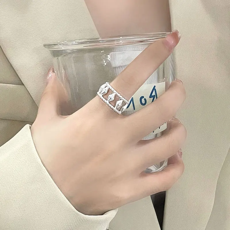 100% 925 Sterling Silver Geometric Ring for Women Girl Fashion Rhombus Hollow Out Design Jewelry Birthday Gift Dropshipping