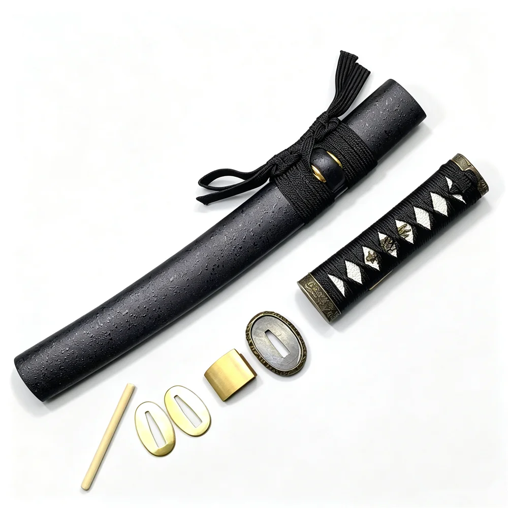 36CM Set Tsuka Handle Alloy Tsuba Brass Habaki Seppa Hardwood Sheath For Real Japanese Samurai Katana Wakizashi Sword Accessory
