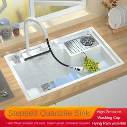 Flying Rain Waterfall Stepped Quartzite Sink White Large Single Slot Kitchen Vegetable Washing Basin Household Dishwashing Pool