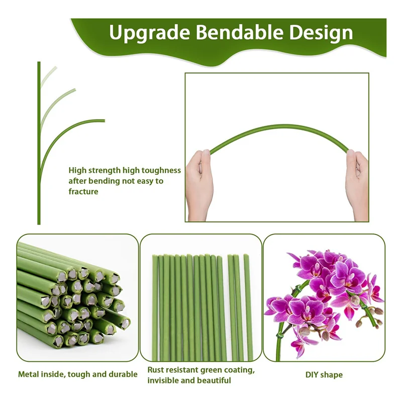 ABXF-P estacas de soporte para plantas adecuadas para plantas de interior, 20 piezas de tallo único flexible verde para jardín