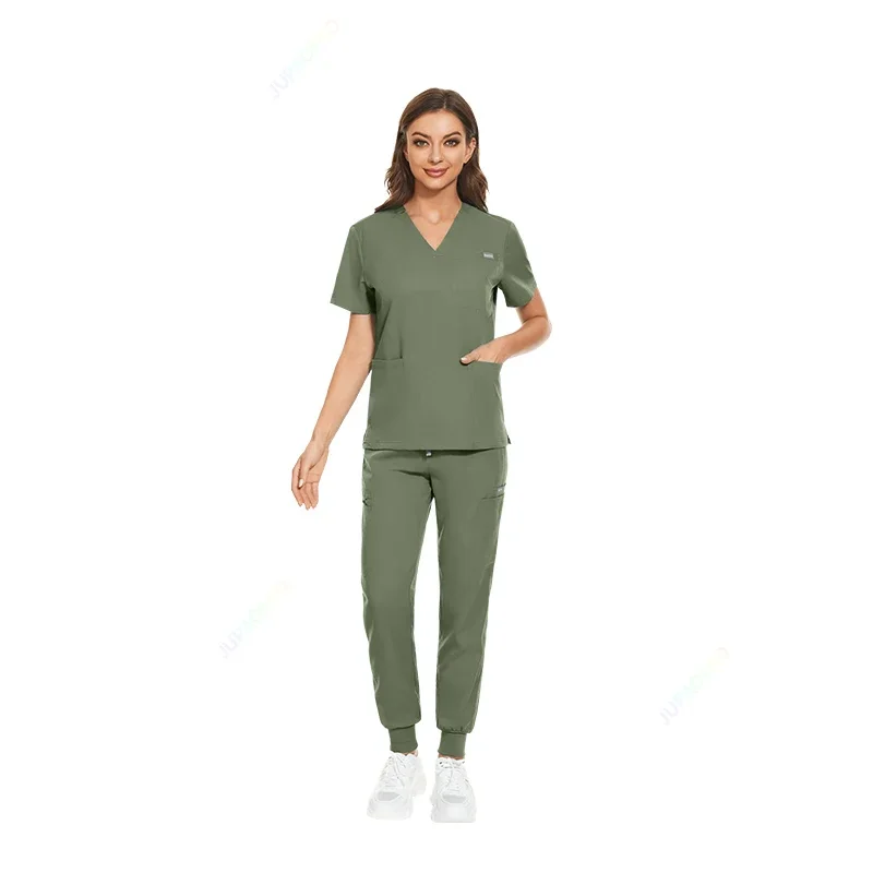 멀티 컬러 스크럽 유니폼 반팔 탑 + 바지 간호 유니폼 여성 애완 동물 가게 의사 스크럽 의료 수술 작업복 스크럽 세트