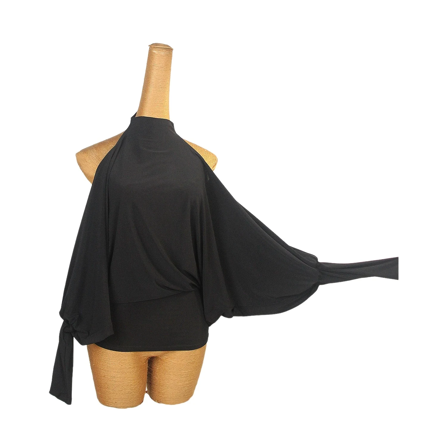 Tops de baile latino holgados con espalda descubierta para adultos, blusa negra de manga larga, ropa de práctica de entrenamiento de baile para Rumba Samba Cha, NV25975