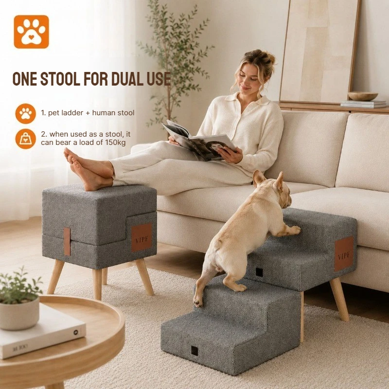 Foldable Ladder Dogs Puppy Stairs Safe Soft Pet Stairs Non-Slip Folding Small Dogs Ladders Human Stool Dog Ladder for Sofa Bed