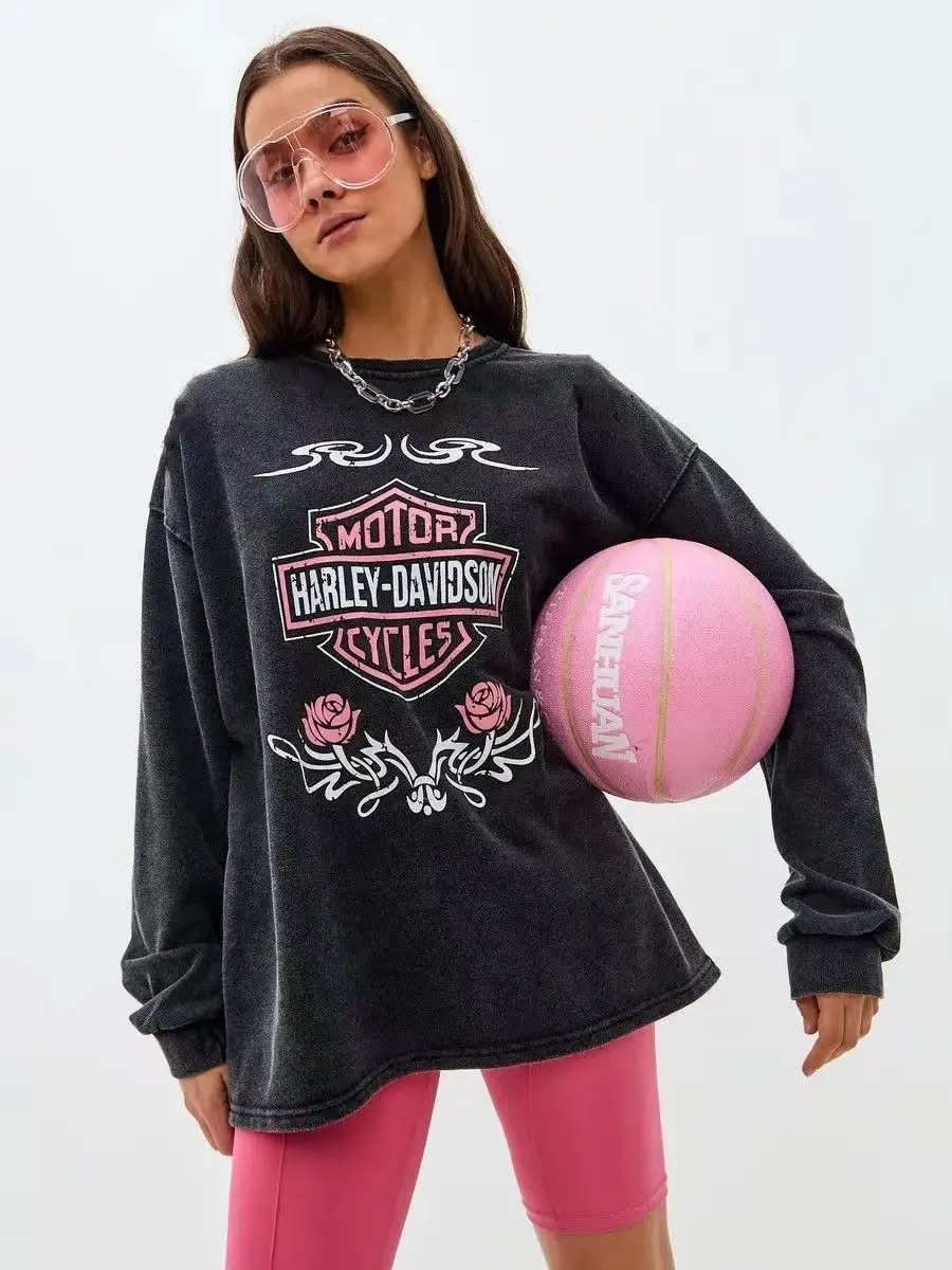 

Мужская футболка Уличная одежда Яркая боковая оверсайз с принтом Осенний хип-хоп Корейский топ с длинным рукавом Y2k Футболка Хлопковая одежда унисекс с графикой