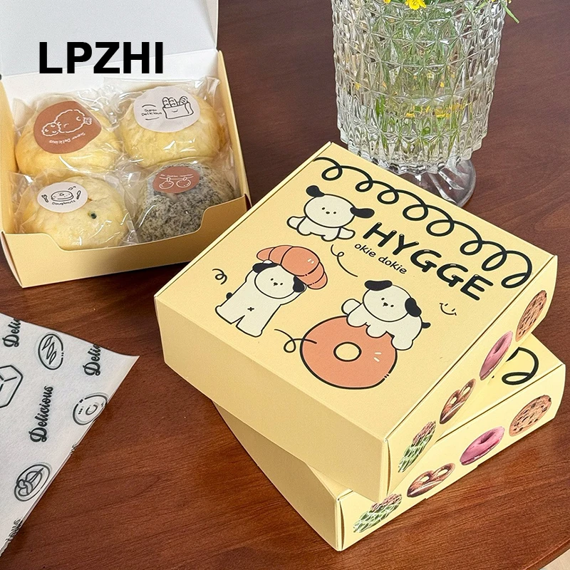 LPZHI 10Pcs Yellow Cartoon Gift Paper Boxes Birthday Home Party Handmade Bakery Cookies Egg Tarts Macron Packaging Portable