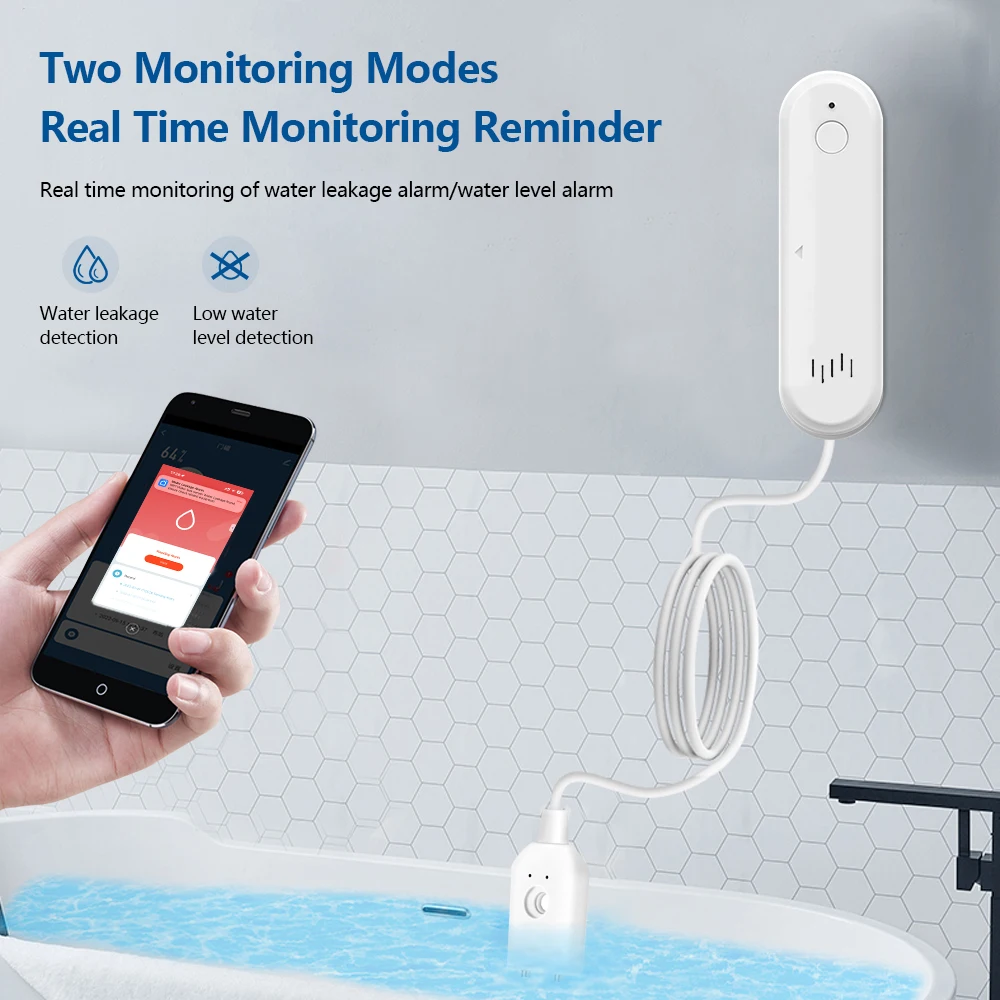 Tuya WiFi/Zigbee Water Sensor Smart Life Water Leak Sensor Flooding Detector With 80dB Sound APP Notification Alerts Alarm