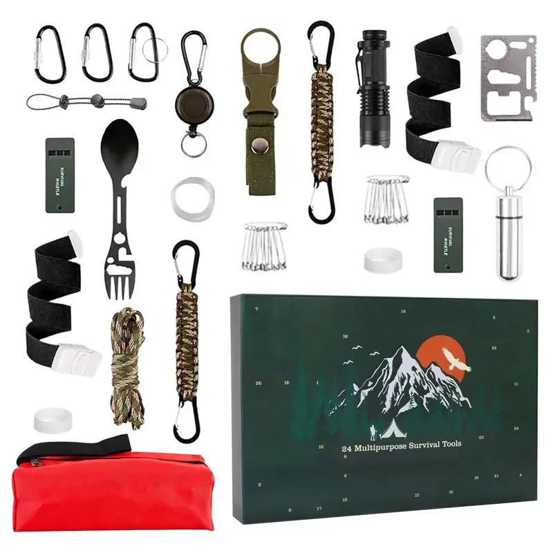 Advent Calendar Survival Kits for Men 24 Day Advent Countdown Calendar Weather-Resistant Christmas 2024 Cool Gadget