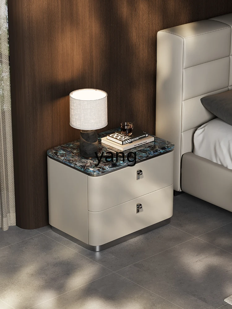 

LMM Italian minimalist bedside table Bedroom Modern minimalist light luxury high-end leather art bedside cabinet